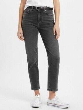 Zara Trafaluc Tapered High Waist Mom Jeans Womens Size 4 Faded Black Denim